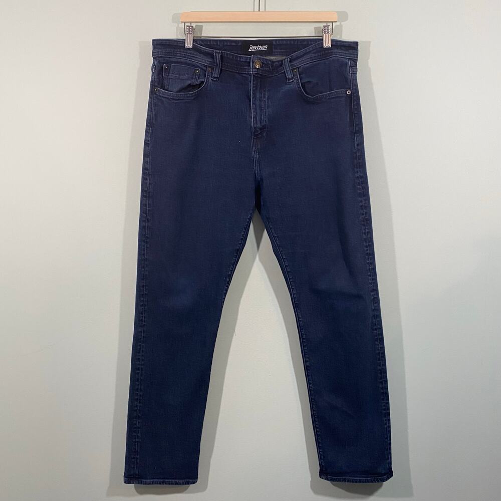 Revtown Men Blue Indigo Automatic Straight Leg Jeans Size 38 x 32